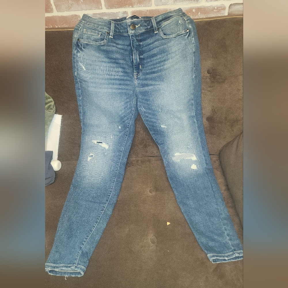 Lane Bryant Blue Distressed Skinny Jeans